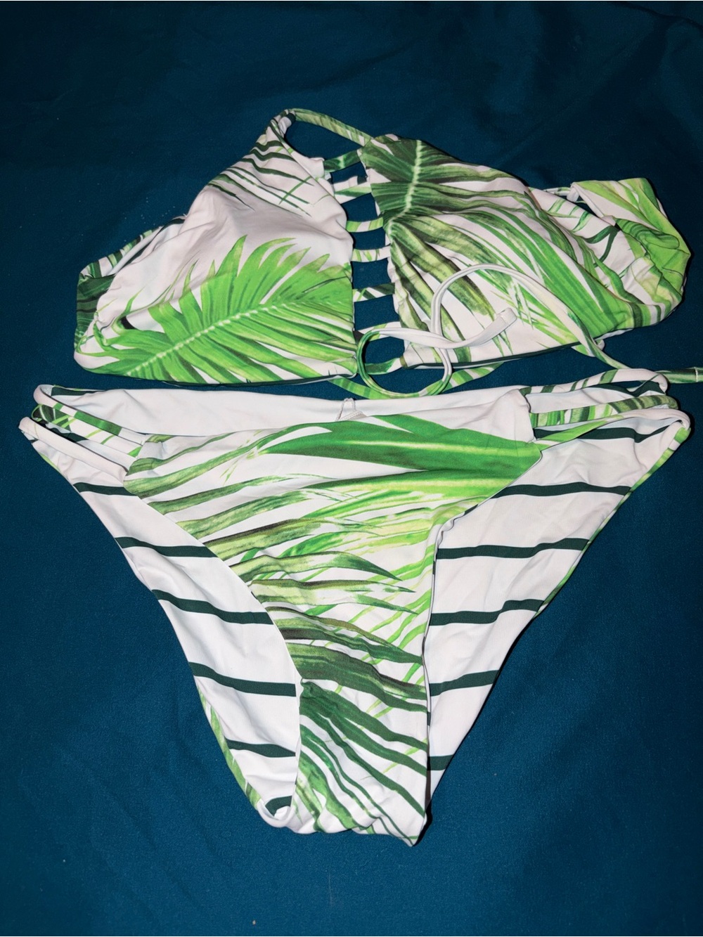 Green Leaf Print Bikini Swimsuit